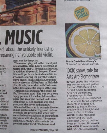 “Lemon”, Portland Press Herald’s GO section, September 29th, 2011, pages E4 and E19.